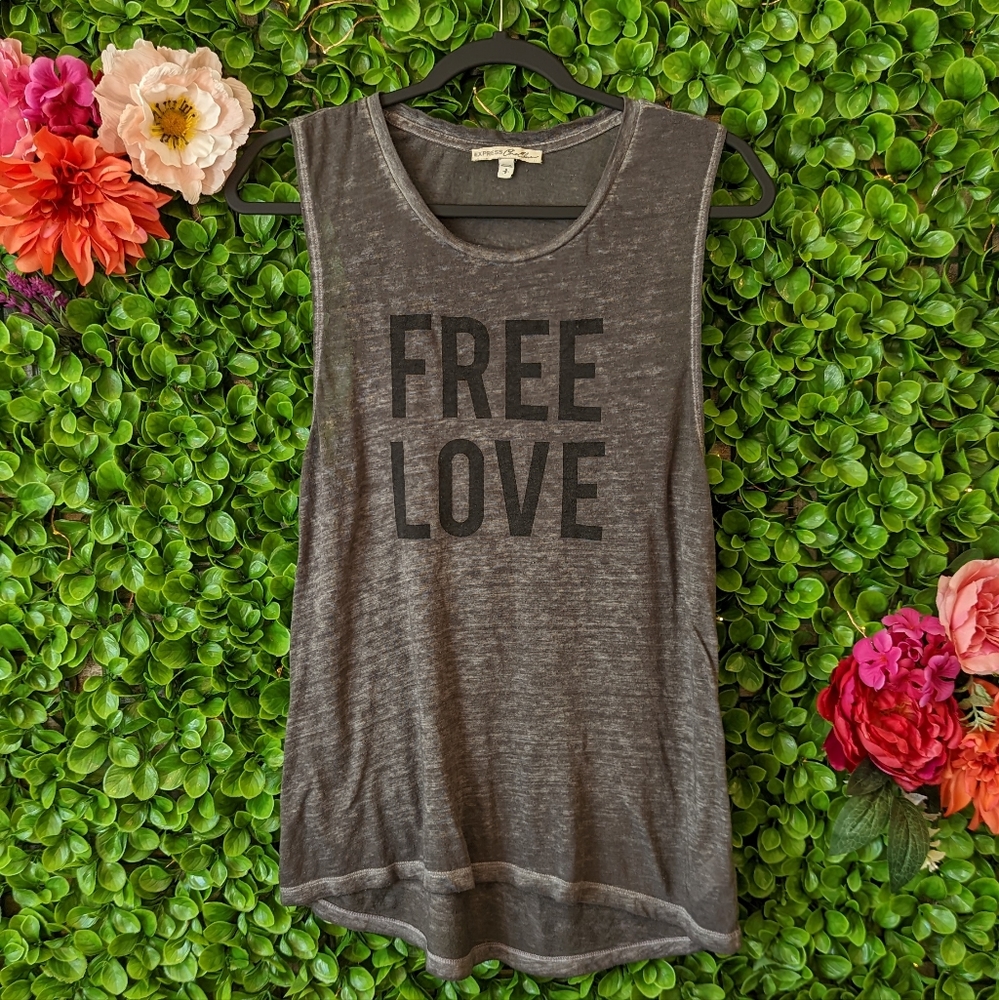 Express One Eleven distressed muscle tank Free Love